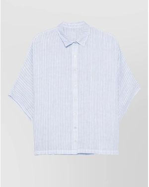 120% Lino Linen Shirt Short Sleeves Collared Neck - White