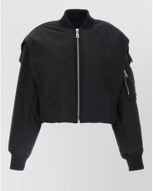 Jean Paul Gaultier Hooded Bomber Jacket Ribbed Trim Sleeve Pocket - Black