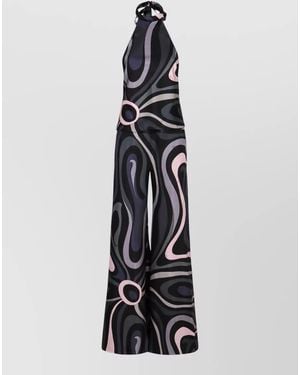 PUCCI Silk Twill Halter Suit Wide Leg - White