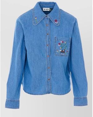 RIXO London Cotton Embroidered Long-Sleeve Shirt - Blue