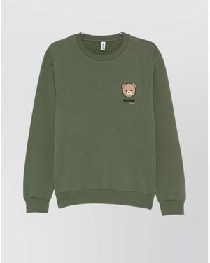 Moschino Ribbed Logo Print Teddy Bear Cotton Sweatshirt - Green