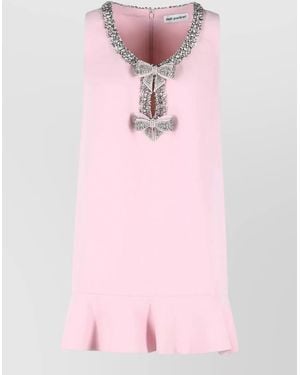Self-Portrait Bonded Polyester Dress Sleeveless Neckline Bows Ruffles - Pink