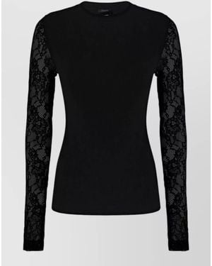 Pinko Crew Neck Lace Sleeves Slim Fit Knit - Black