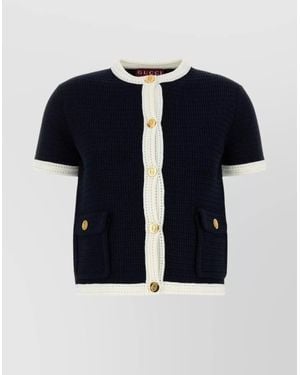 Gucci Midnight Stretch Crochet Cardigan With Pockets - Blue