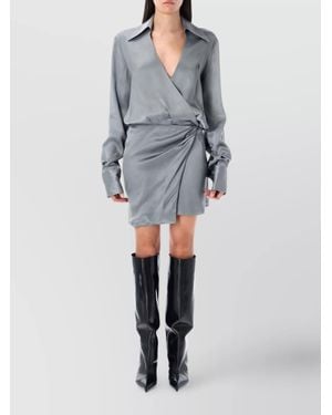 The Attico Satin Wrap Mini Dress - Grey
