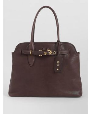Miu Miu Aventure Leather Tote Bag Top Handles - Brown