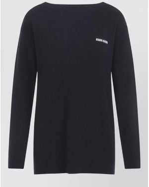 Miu Miu Boat Neck Wool Jumper Relaxed Silhouette - Blue