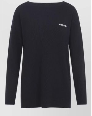 Miu Miu Wool Ribbed Oversized Boat Neck Jumper - Blue