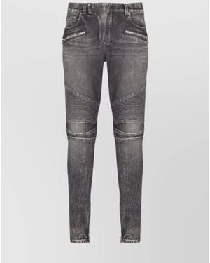 Balmain Denim Slim Biker Skinny Trousers - Grey
