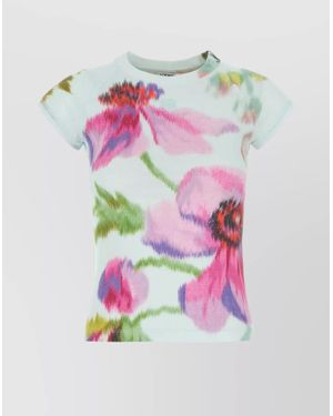 Loewe Floral Print Cotton Blend Short Sleeve Top - Gray