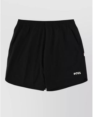BOSS Logo Beach Shorts Side Stripes - Black