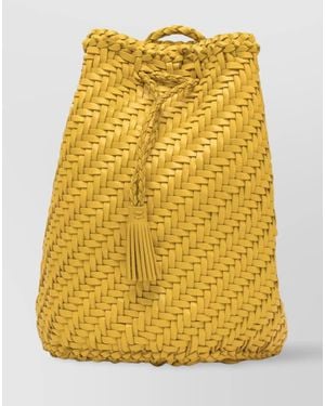 Dragon Diffusion Pompom Double Jump Leather Shoulder Bag - Yellow