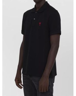 Ami Paris Organic Cotton Piqué Polo Shirt - Black