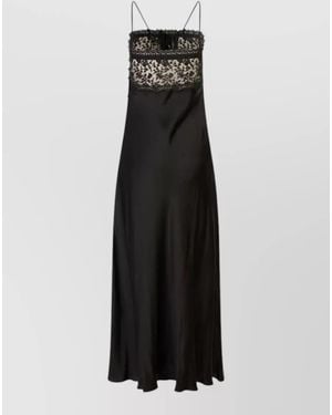 Chloé Silk Midi Dress Lace Detail Straps - Black