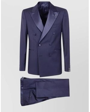 Tagliatore Double Breasted Jacket Satin Lapels - Blue