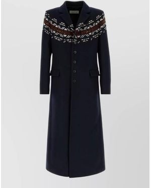Dries Van Noten Wool Blend Coat Long Tailored Silhouette - Black