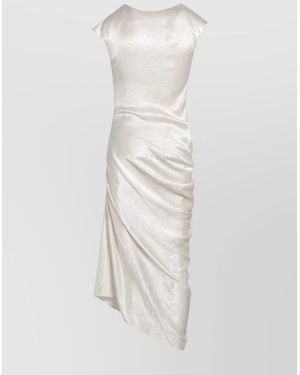 McQueen Asymmetrical Draped Dress Cap Sleeves - White