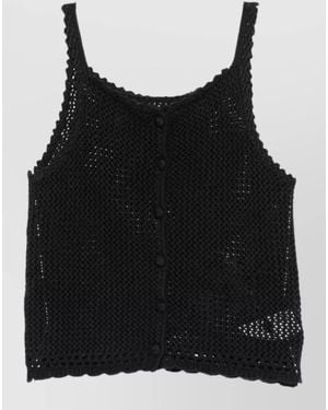 DUNST Crochet Knit Linen Cotton Scoop Neck Top - Black