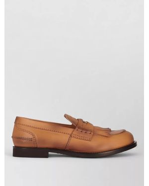 Miu Miu Leather Brogues Round Toe Fringe Detail - Brown