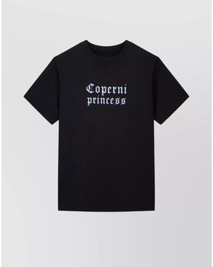 Coperni Cotton Ribbed Rhinestone Logo Print Boxy T-Shirt - Black