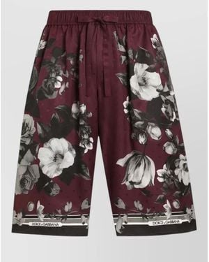 Dolce & Gabbana Shorts Vanity Twill Peony Foliage Print - Red