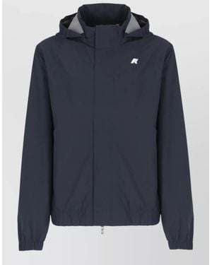 K-Way Hooded Short Jacket Elasticated Cuffs Pockets - Blue