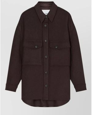 Closed Wool Blend Oversized Shirt Jacket - Brown