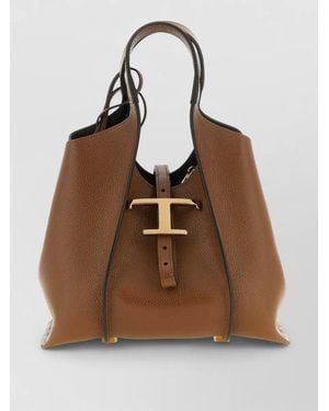 Tod's T Mini Tote Bag Structured Top Handle - Brown