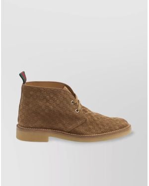 Gucci Leather Lace-Up Ankle Boots - Brown