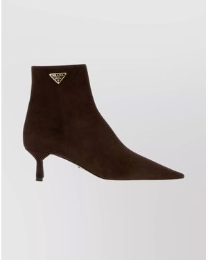 Prada Suede Ankle Boots Featuring Kitten Heel - Brown