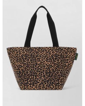 Herve Chapelier Canvas Tote Bag Leopard Print Handles - Brown