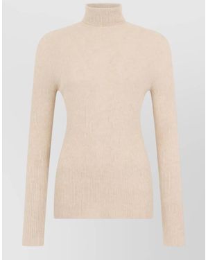 Fabiana Filippi Ribbed Turtleneck Knit Regular Fit Top - Natural