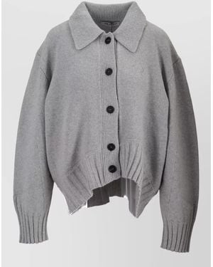 The Attico Wool Cashmere Cardigan Dropped Shoulder Design - Grey