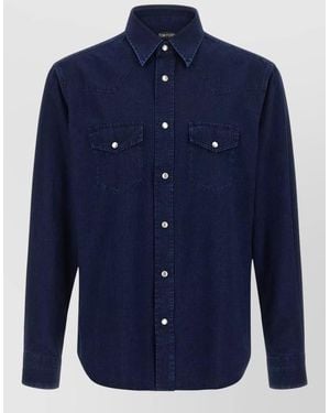 Tom Ford Cotton Long-Sleeve Western Shirt - Blue
