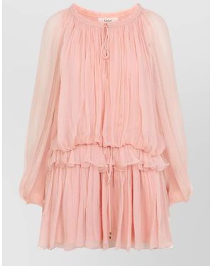 Chloé Silk Ruffled Mini Dress - Pink