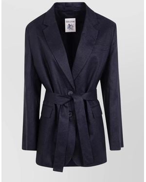 Semicouture Linen Tailoring Jacket Belted Flap Pockets - Blue