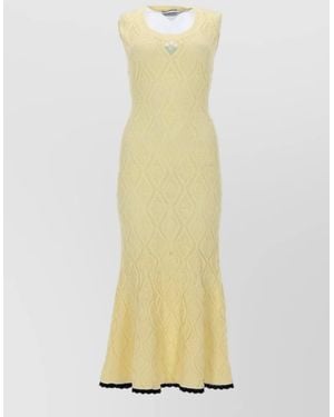 Self-Portrait Knit Midi Dress Sleeveless Flared Hem - Yellow