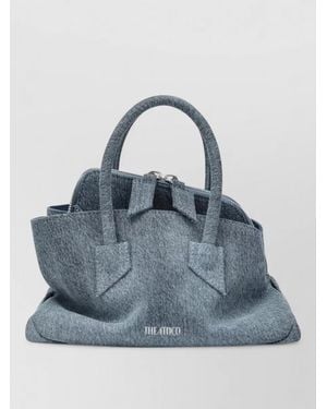 The Attico Denim Texture Tote Bag Structured Shape Top Handles - Blue