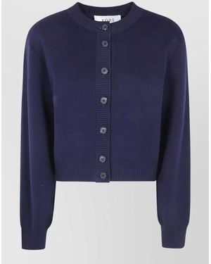Rohe Shoulder Detail Cardigan Crew Neck Knit - Blue
