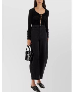 Self-Portrait Viscose Slim-Fit V-Neck Knit Top - Black