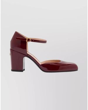 Bally Leather Ankle-Strap Block-Heel Court Shoes - Red