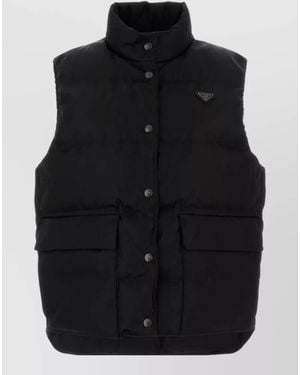 Prada Re-Nylon Down Jacket High Collar Pockets - Black