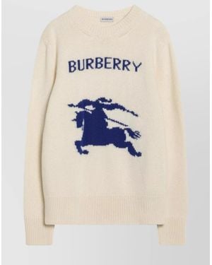 BURBERRY｜LONG-SLEEVED ROUND NECK T-SHIRTS (Cotton Top ( Burberry T-shirt With Round Neck And Long Sleeves In Blue