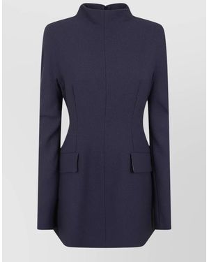 Max Mara Tefrite Jacket Front Pockets Long Sleeves - Blue