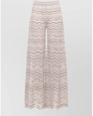 D.exterior High Waist Chevron Lurex Sheer Wide Trousers - Multicolour