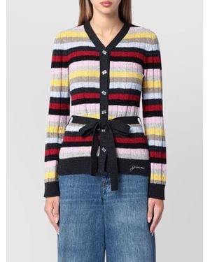 Ganni Striped Cardigan With Belted Waist - Blue