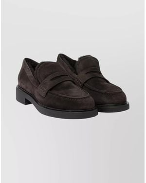 Gianvito Rossi Suede Loafers With Rubber Sole And Stitching - Black