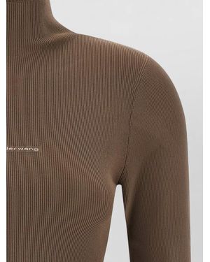 Alexander Wang Ribbed Turtleneck Long-Sleeve Top - Brown