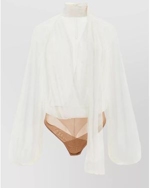 Elisabetta Franchi Crepon Body High Neck Long Sleeve Wrap - White
