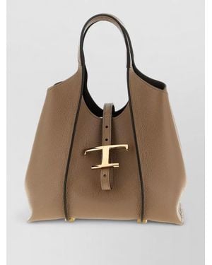 Tod's T Mini Bag Structured Top Handles Strap - Brown